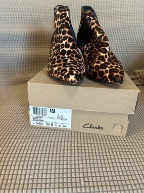 Clarks Leopard Print Ankle Booties in Brown and Black